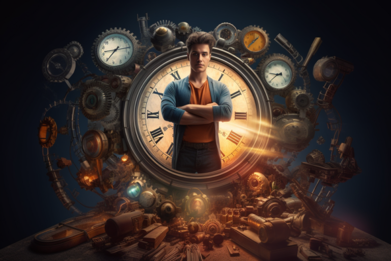 Lucidius_A_superhero_standing_victorious_on_a_clock_holding_a_m_3cb3420a-e1d1-41b0-8127-b2e19386ef93