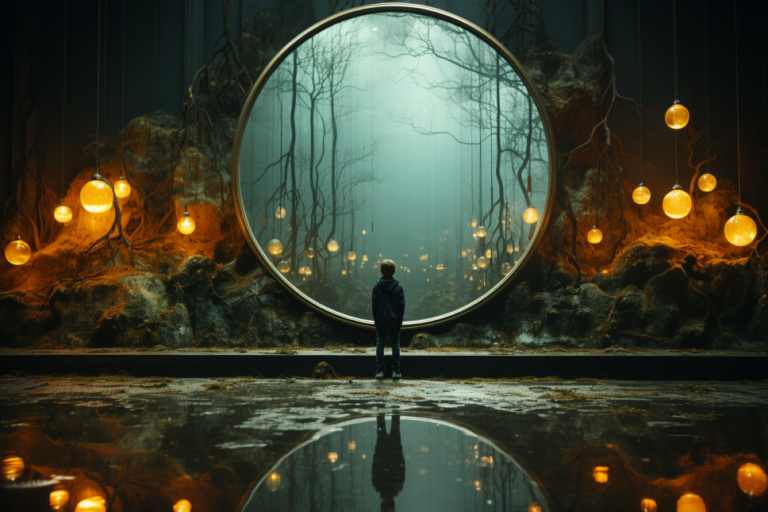 A_mirror_reflecting_an_image_of_a_person_but_instea_25e311a3-f9c0-4a1e-bd96-50906d97b545